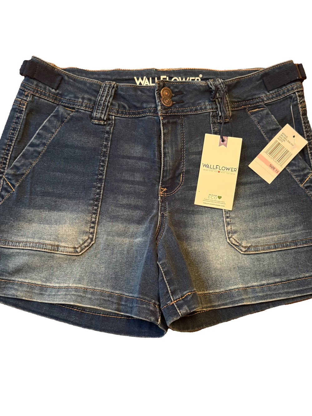 NWT 💙 Wallflower | Indigo Wash | Adjustable Waist Tab | Jean Shorts | 13